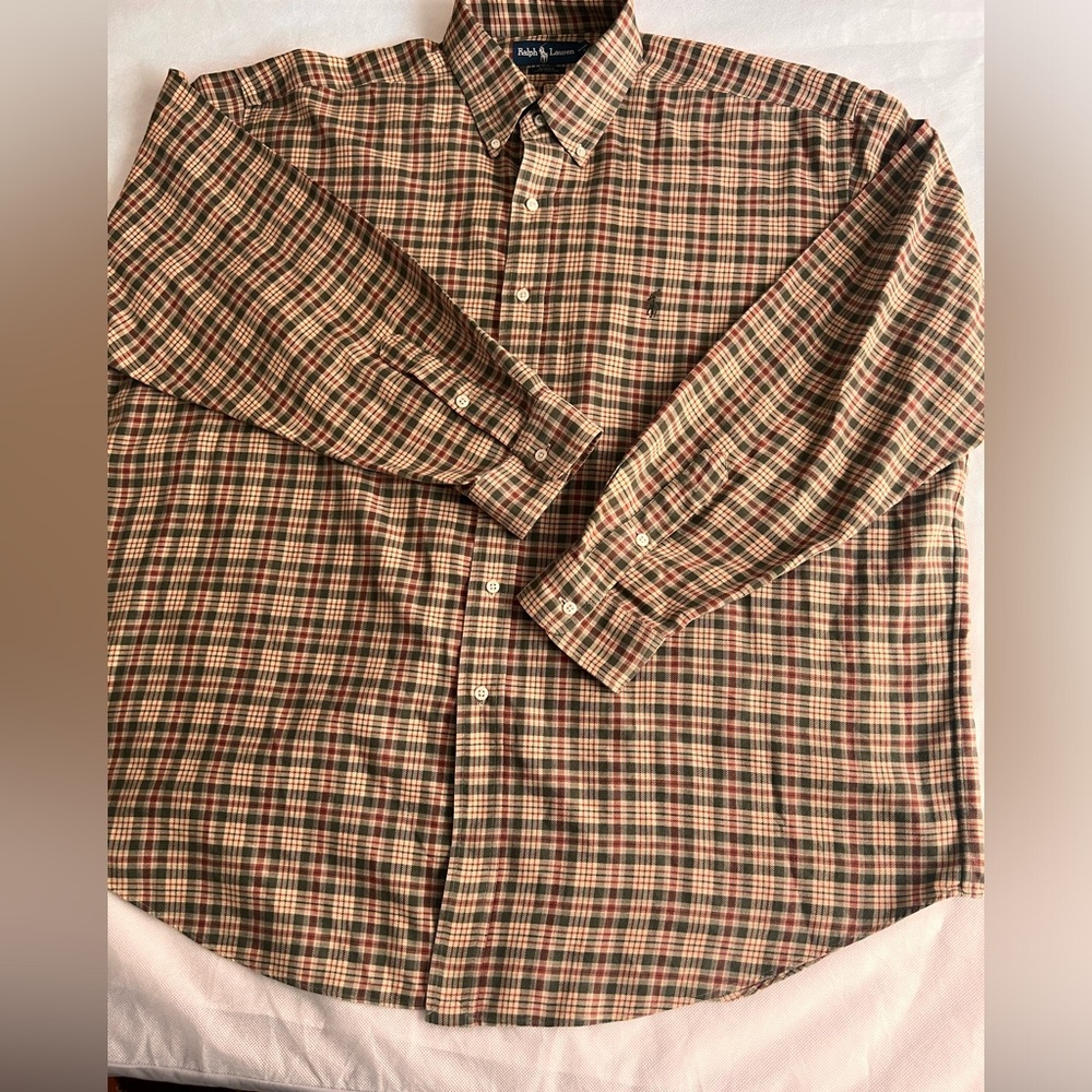 Ralph Lauren Red and Green Casual Button Down Shirt
